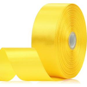 2 x 60 Yards Yellow Satin Ribbon 1-1/2 Inch, Solid Polyester Fabric Ribbon for Gift Wrapping, Crafts, Flower Bouquet, Wedding, Festival, Christmas, Halloween