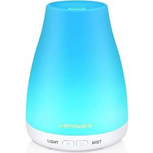 URPOWER 2nd Version Essential Oil Diffuser with Adjustable Mist Mode Waterless Auto Shut-Off and 7 Color LED Lights for Home Office, One Size (Pack of 1), White