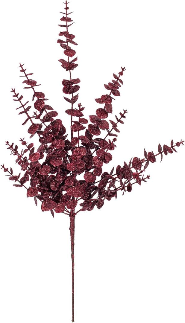 Vickerman 28" Burgundy Artificial Eucalyptus Glitter Spray - Includes 2 Sprays per Bag - Reliable and Durable - Flower Assortment Addition - Lifelike Leaves - Faux Burgundy Spray