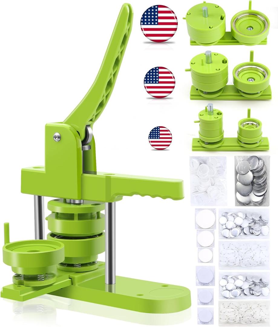 Button Maker Machine Multiple Sizes, Pin Maker Machine 1.25+2.25+3 inch, Interchangeable Button-Models Badge Button Press Machine with 300 Sets 32+58+75mm Button Maker Supplies&Circle Cutter