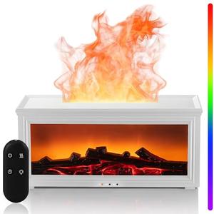 Fireplace Essential Oil Diffuser Humidifier - Ultrasonic Aroma Diffuser with 7-Color Flame Effect, Remote Control & Auto-Off Timer for Bedroom, Home Office,Yoga(White)