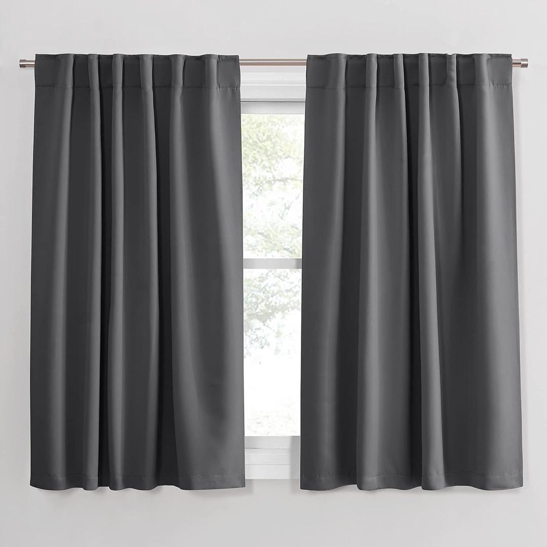 PONY DANCE Blackout Curtains for Bedroom/Living Room - 54 Inches Long Curtain Drapes with Back Loops Rod Pocket Design Thermal Insulated Privacy Protect Energy Saving, 52 W x 54 L, Dark Gray, 1 Pair