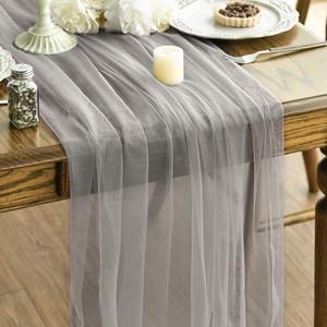 Artoid Mode Grey Gauze Table Runner 120 Inch 10FT, Seasonal Sheer Kitchen Dining Holiday Wedding Birthday Baby Shower Table Decor for Home Party