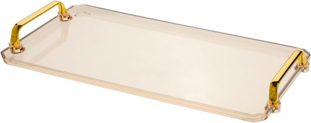 Acrylic Serving Tray with Handles - Multi-Use Plastic Tray for Party, Kitchen & Bathroom - Decorative Valet Tray for Ottoman, Dessert & Coffee Table (Amber)