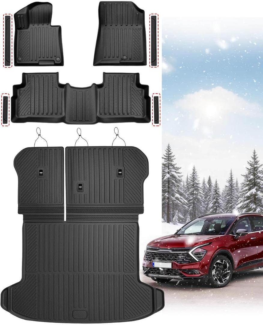 CreekT® for Kia Sportage Floor Mats & Cargo Liner with Back Seat Cover Protector & Door Sill Guards Covers 2023 2024 2025 2026 (Not Hybrid) All Weather Waterproof TPE Rubber Floor Mats