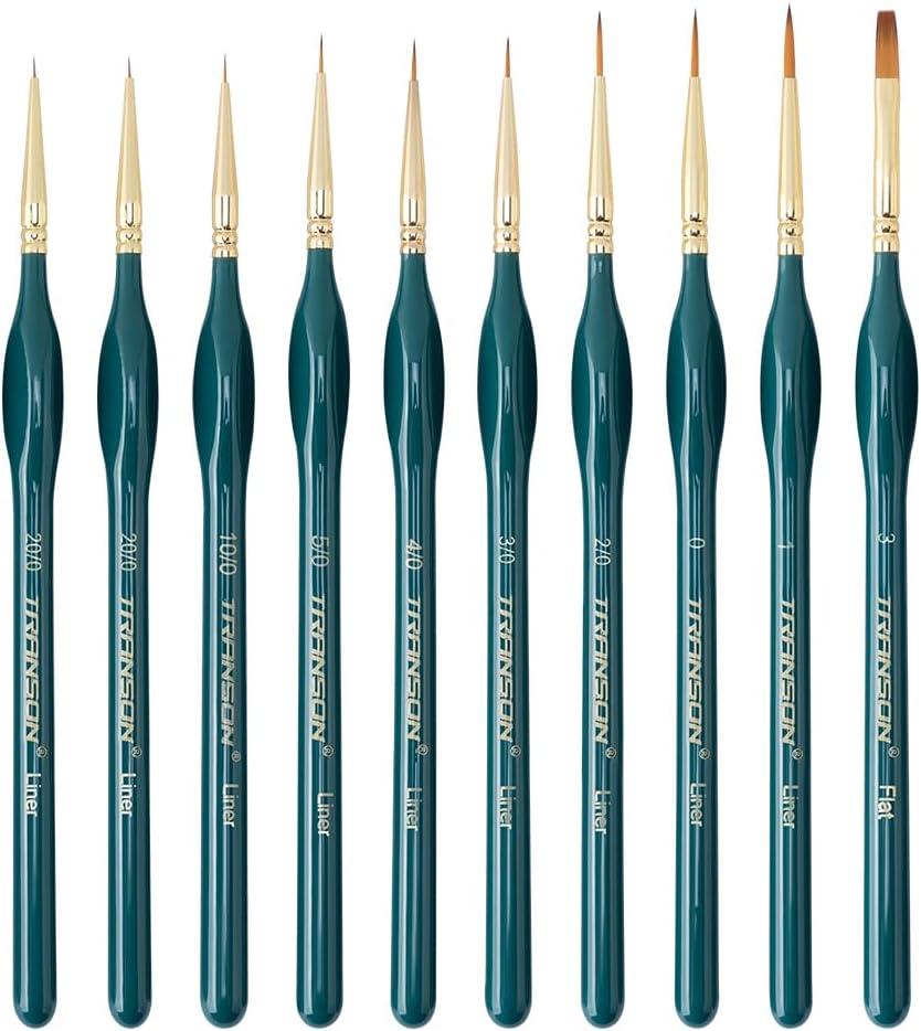 Transon 10pcs Fine Detail Miniature Art Painting Brush Set for Acrylic Watercolor Craft Rock Face Painting, Green