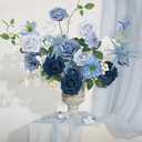 Ling's Moment Fake Flowers Box, Faux Artificial Greenery Stems Foam Roses Berry Silk Morning Glory Fabic Flower for Centerpieces Bouquet Wedding Vase Decoration, Dusty Blue & Ivory & Sage, Grand Combo