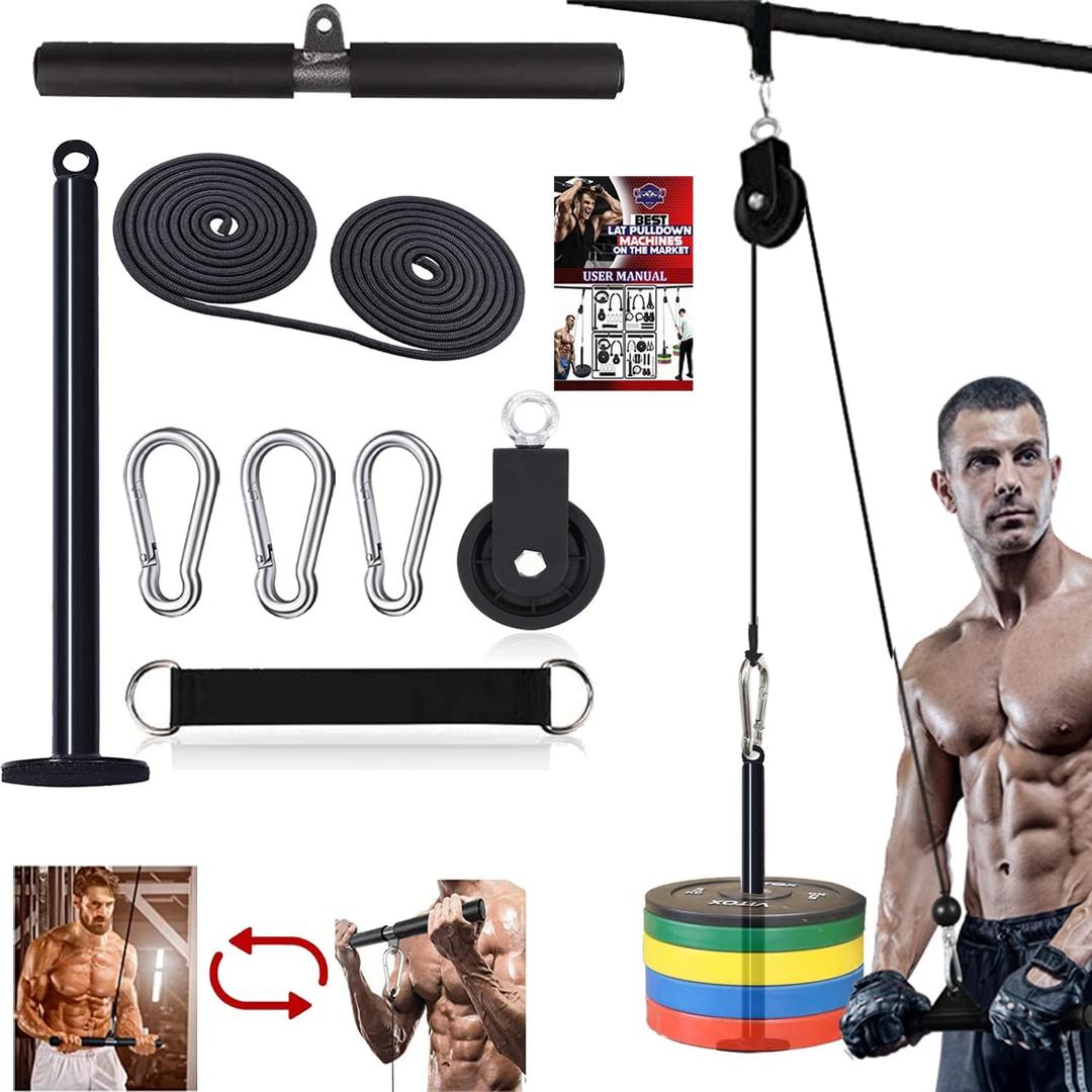 Taeku LAT Pulley System for Home Gym  Strength Training Fitness Equipment Cable Machine for Triceps, Biceps, Back & Shoulder Workouts (Large, Bar)