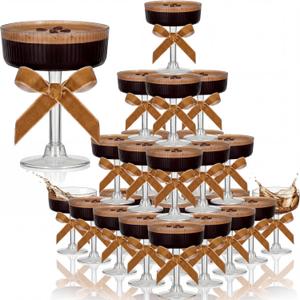 Rtteri Martini Birthday Party Decor 5 oz Acrylic Coupe Acrylic Champagne Tower with Velvet Ribbon Bachelorette Bridal Shower Decoration(Light Brown,36 Pcs)