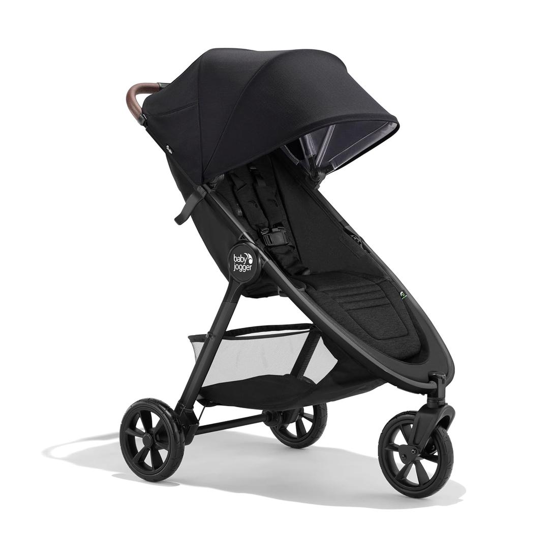 Baby Jogger City Mini GT3 All Terrain Baby Stroller with Forever Air Rubber Tires, All Wheel Suspension, Lightweight Stroller with Magnetic Buckle, No-Rethread Harness, and Foot Brake, Rich Black