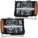 LED Headlight Assembly, Headlights Kit Compatible with 2007-2013 GMC Sierra 1500/2007-2014 Sierra 2500HD/2007-2014 Sierra 3500HD Headlamp Black Housing Amber Reflector
