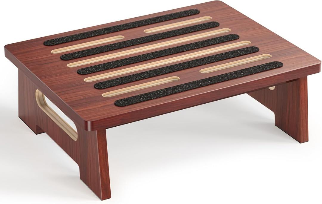 One Step Stool for Adults Seniors Kids with Non-Slip Surface, Wood Stepping Stools for High Bed, Bathroom and Kitchen, Office Foot Stool, Hold Up to 450 LBS, Lightweight, Waterproof, Easy Installation
