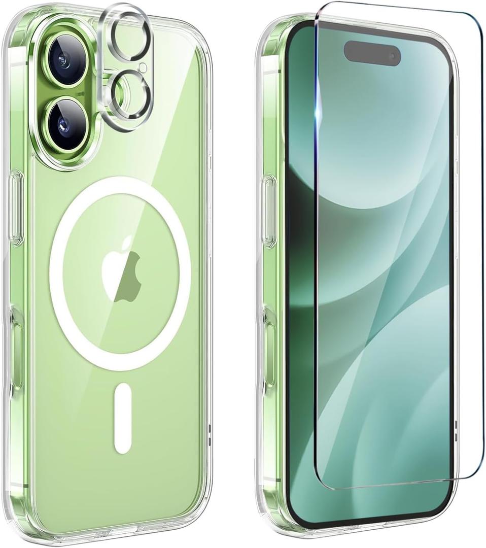 for iPhone 17 Case Clear,Magnetic iPhone17 Case with Screen Protector & Camera Protector [Compatible with MagSafe], Shockproof TPU Cover for iPhone 17-Transparent
