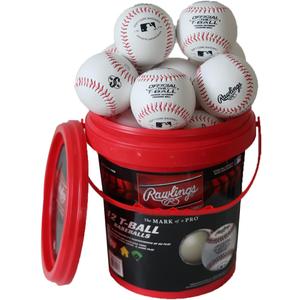 Rawlings | Official T-Balls | TVB | Youth/6u | Bucket | 12 Count | Sponge Rubber Core | Indoor/Outdoor White