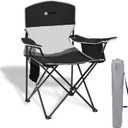 Portable Outdoor Folding Chair with Cup Holder & Cooler Bag - Breathable Mesh, Wide Armrests, Ergonomic Design for Camping, Beach, Backyard - Includes Storage Bag & Bottle Opener (Black/Green/Red)