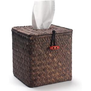Seagrass Square Tissue Box Cover Woven Napkin Holder Decorative for Bathroom Farmhouse (Coffee, 5.5 x 5.5 x 5.5 Inch)