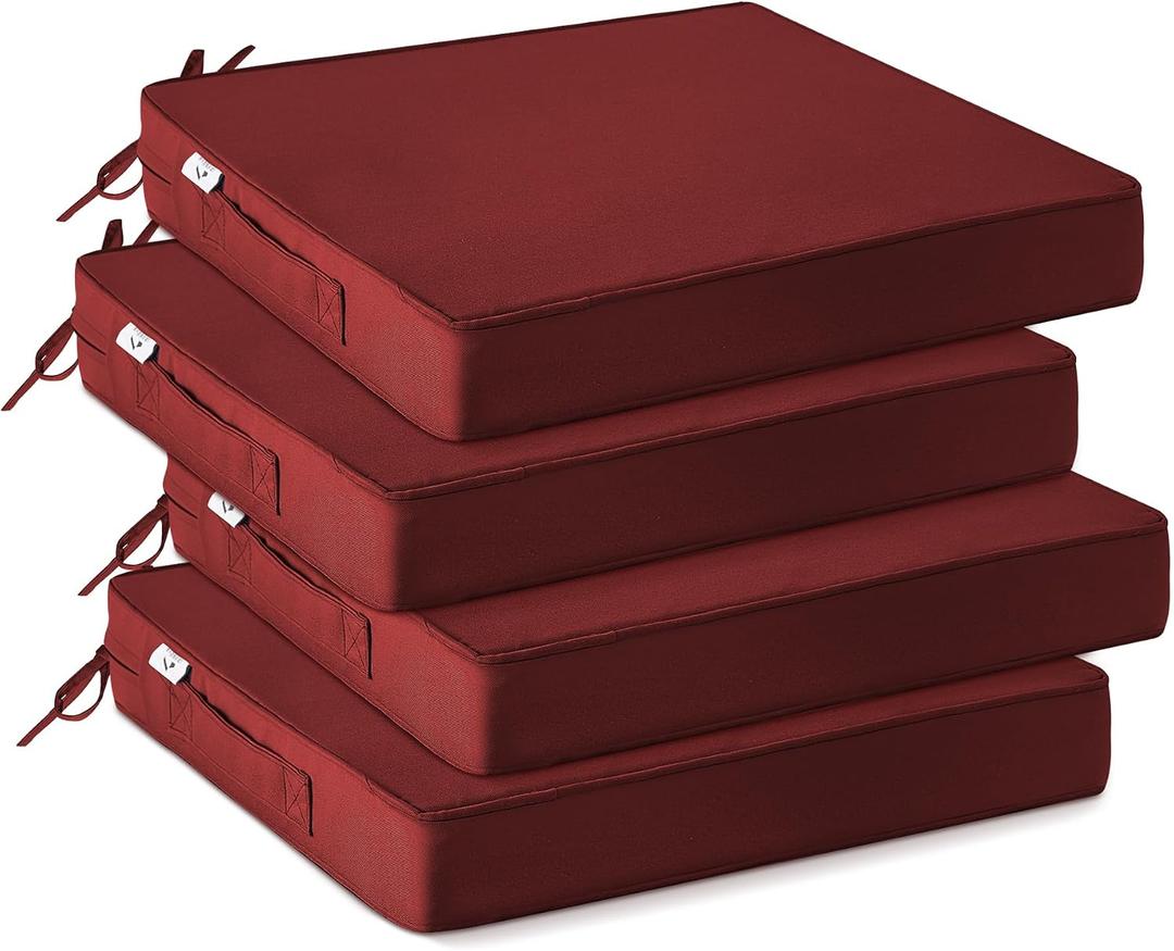 IPYNBAP Outdoor Chair Cushions Set of 4 -Waterproof Outdoor Seat Cushions for Patio Furniture, Patio Chair Cushion with Handle and Ties, Out Door Chair Pads,19x19x3-Square, Burgundy