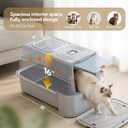 Soulbond Stainless Steel Cat Litter Box with Lid, Enclosed Large Metal Litter Box with Drawer and Flip Door for Big Cats, Top Entry, Odor Control, Easy to Clean (Light Grey)