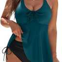 Blooming Jelly Womens Tankini Swimsuits Modest Tummy Control Bathing Suit Two Piece Swim Suit 2025 Swimwear with Bottoms, 2XL, Teal and Black 