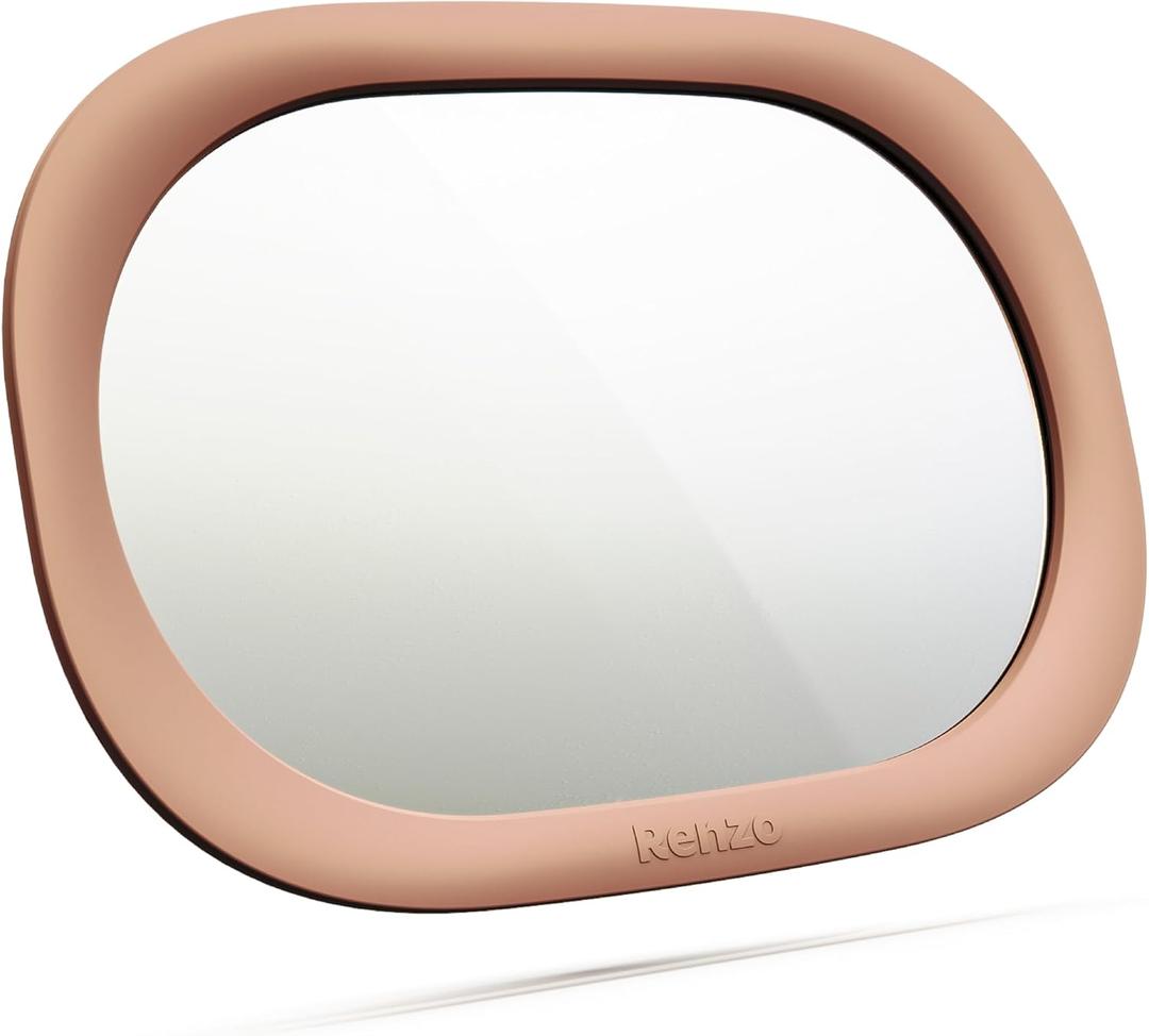 Renzo Baby Car Mirror - Rear Facing Car Seat Mirror for Infants - Extra Large, Shatter-Resistant, 360 Adjustable, Tool-Free Installation - Fits Most Cars, SUVs & Trucks (Blush Pink)