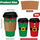 Zhehao 90 Pcs/30 Sets Christmas Paper Coffee Cups with Lids and Sleeves Disposable Hot Cocoa Party Paper Cups for Hot Chocolate Accessories (Cloths,16 oz)