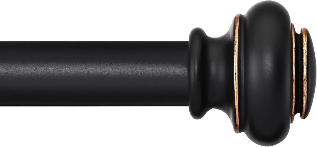 SIMEWIN Heavy Duty Curtain Rods for Windows 66 to 120 Inches, Black Curtain Rods for Bedroom, Living Room, Patio, Adjustable with Classic Finials, Black with Gold Finishing