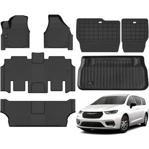 Floor Mats & Cargo Liner for Chrysler Pacifica 2017-2025 2026 Gas 7-Seater Touring (Non Hybrid&Non Pinnacle) All Weather TPE Rubber Trunk Mat Automotive Floor Liners for Pacifica Fuel 2025 Accessories