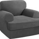 PrinceDeco 2 Pieces T Cushion Chair Slipcover Stretch Couch Covers for T Cushion Sofa Slipcovers Chair Covers Armchair with 1 Individual T Shape Seat Covers Width Up to 40", Grey