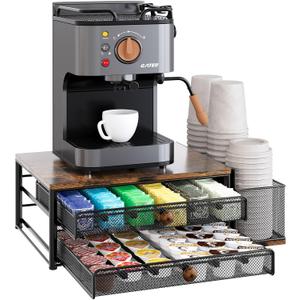 TQVAI K Cup Holder - 60 Capsule Capacity 2 Tier Sliding Pods Storage Drawer with Disposable Cups & Lids Holder, Coffee Bar Station Organizer for Countertop, Black