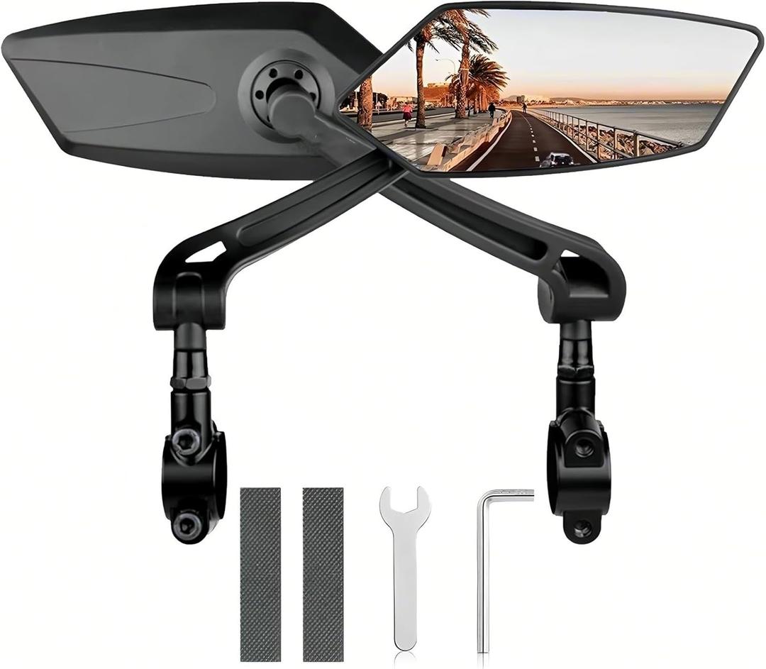 2 Pack Bike Mirrors,eBike Handlebar Mirror,360 Adjustable and Rotatable Safety Bicycle Rear View Mirrors, Scratch Resistant Glass Lens,Bicycle Universal Fit Accessories