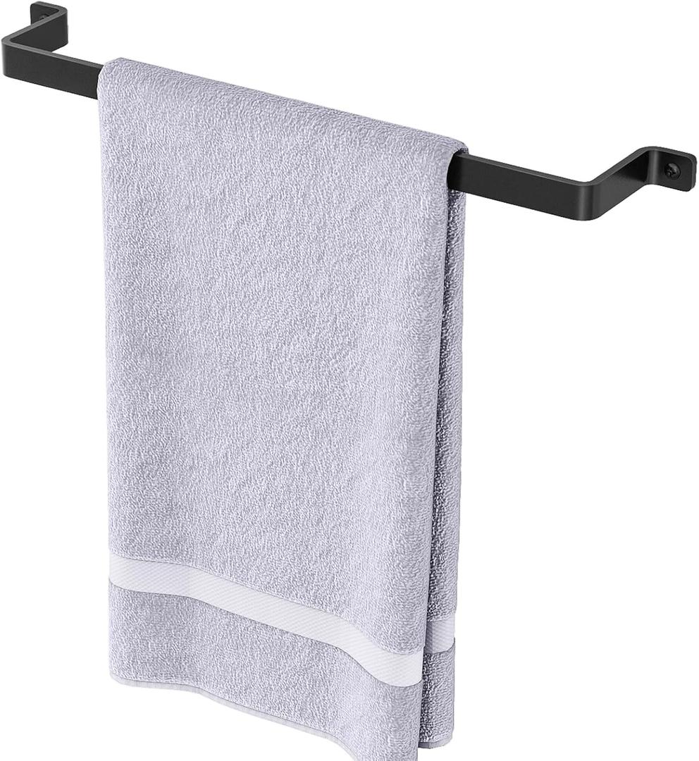 Towel Bar for Bathroom Towel Rack Wall Mounted: 16'' Black One-Piece Bathroom Towel Bar Without Assembly Hand Towel Holder Bathroom Decor Accessories (Premium Metal)