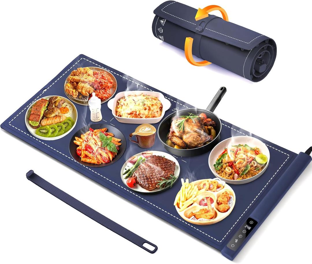 Warming Mat For Food Extra Large- 36"x16" Electric Warming Trays for Buffets Party, Food Warmers For Thanksgiving, Christmas House Warming Gift, Portable Heating Mat with 9 Temp Settings & 6H Timer (Navy Blue)