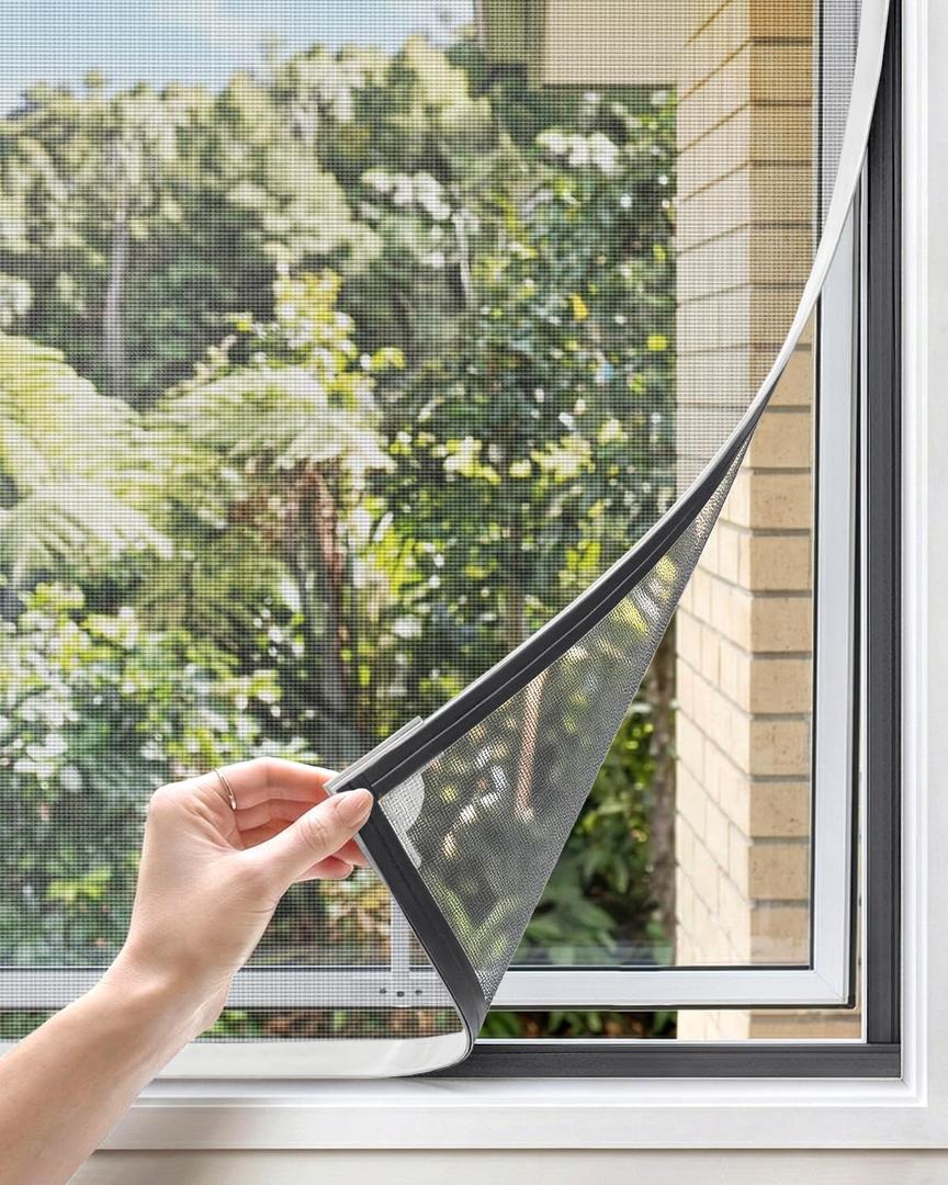 Paramondo DIY Magnetic Window Screen, Durable White Frames with Gray Fiberglass Mesh, 39 x 59 Adjustable No Drilling Cut-to-Fit Screens for House Windows