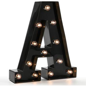 Light Up Black Alphabet Marquee Letters Sign LED Marquee Number Lights Sign for Night Light Home Bar Christmas Lamp Birthday Party Wedding Decoration A