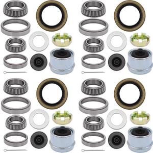 4 Sets Boat Trailer Wheel L68149 L44649 5 Lug Bearing Kit for 3500lb Axle with 171255TB/10-19 Grease Hub Seals, 1.98" Dust Covers, Rubber Plugs, Cotter Pins, Washers