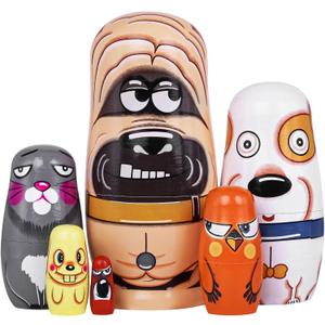 Russian Nesting Dolls, 5 Pcs 6 "Tall Animal Nesting Easter Eggs Toys, Stacking Wooden Handmade Matryoshka Dolls for Kids Toddlers Birthday or Home Decoration Gift (Cute Dog)