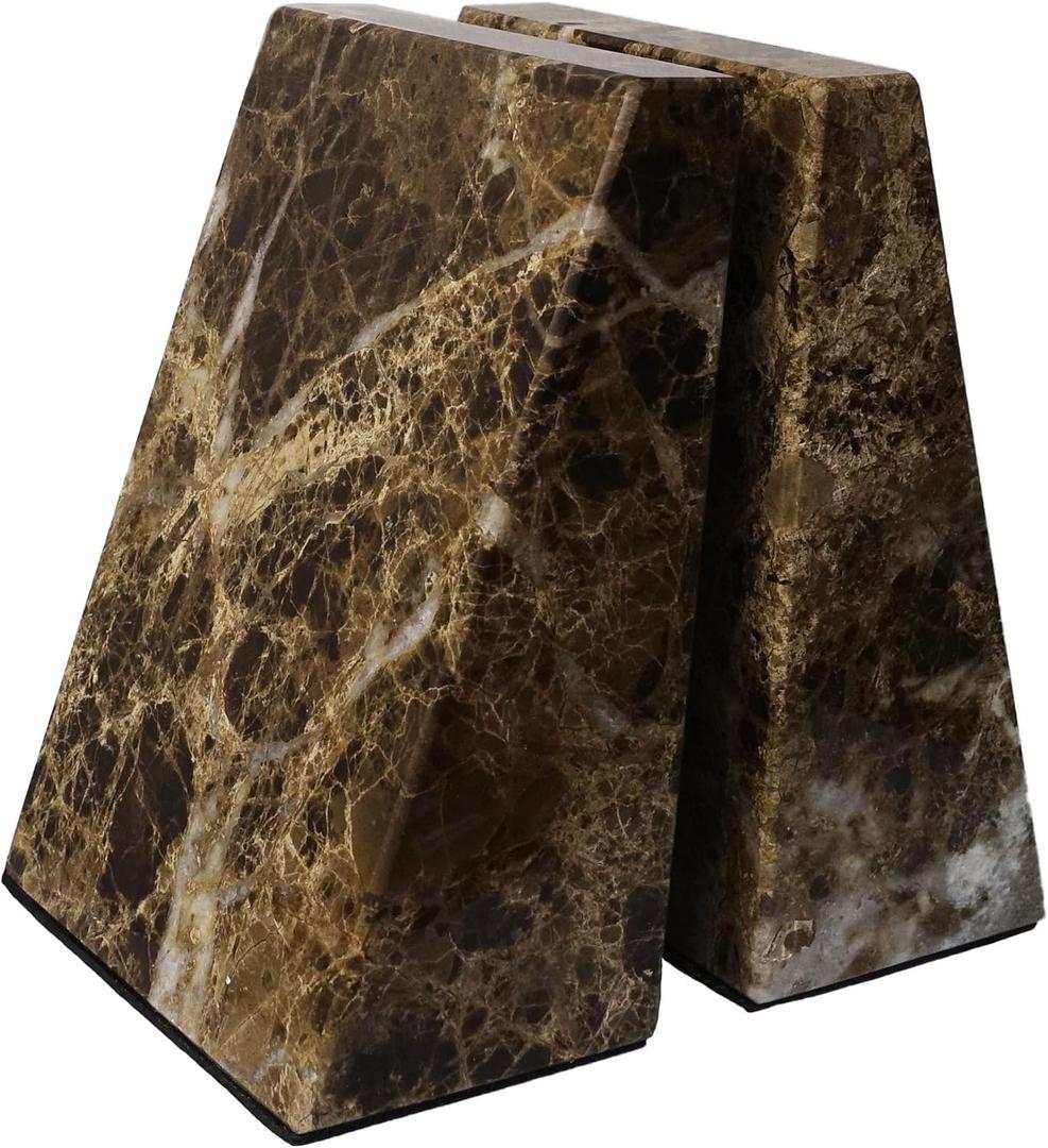 Decorative Bookends for Bookshelves, Set of 2 Marble Bookends for Living Room, Office, Bedroom, Heavy Duty,2 Pieces, Brown
