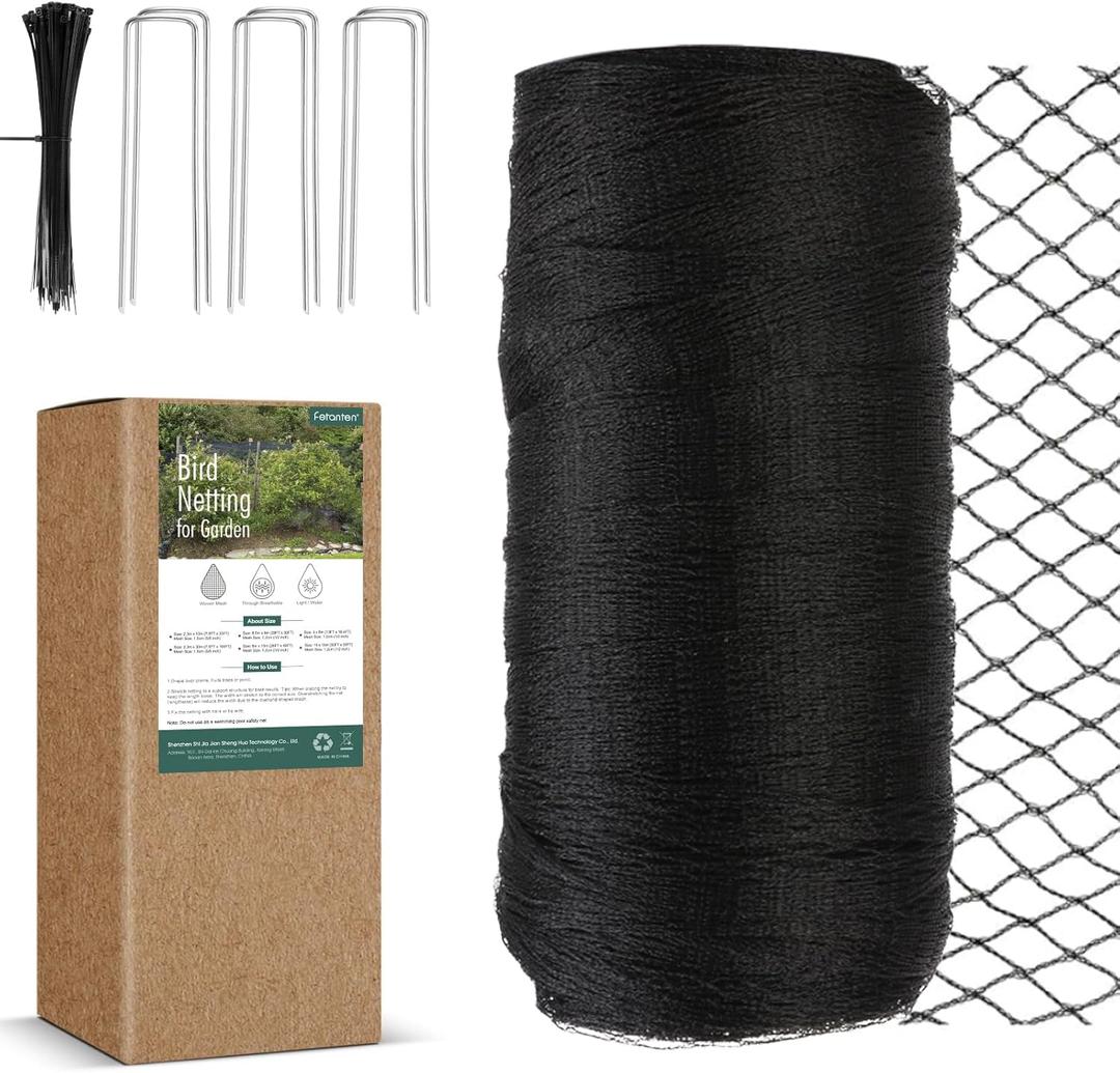 Bird Netting for Garden, Fetanten 7.5 x 33 FT Netting for Garden Protection Vegetables Fruit Trees Blueberry from Birds Deer Poultry, Heavy Duty Woven Mesh Net Animal Fencing with Ties and Staples