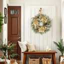 Artificial Christmas Wreath for Front Door - 24 Inch Winter Wreaths Gold Poinsettia with Pine Cones & Ornaments Faux Greenery Wreath for Wall Window Porch Farmhouse Home Holiday Indoor Outdoor Decor