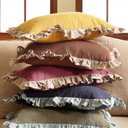 patdrea Shabby Chic Green Decorative Throw Pillow Covers 12x20 Set of 2,Farmhouse Linen Pillow Covers with Ruffles,Rectangle Sturdy Throw Pillow Case for Couch Sofa Bed Living Room