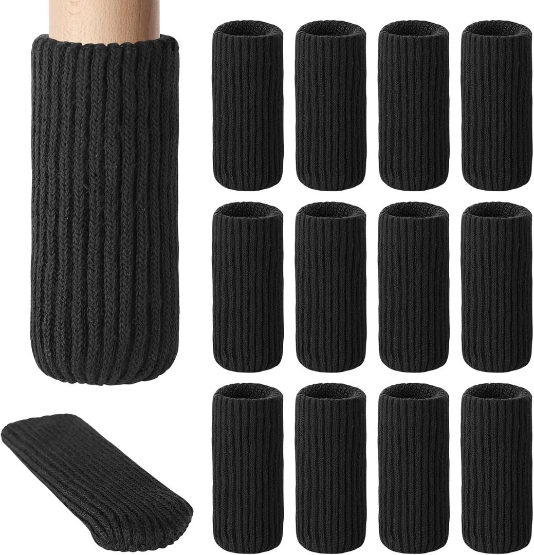 16 PCs Furniture Leg Socks - High Elastic Knitted Chair Leg Floor Protectors, Black Thickening Chair Leg Covers Set, Move Easily and Reduce Noise