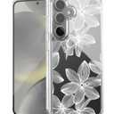 Ranz Case for Galaxy S24 FE, Anti-Scratch Shockproof Series Clear Hard PC+ TPU Bumper Protective Cover Case for Samsung Galaxy S24 FE - White Flower