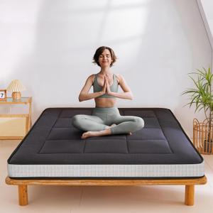 MAXYOYO 6" Extra Thick Floor Futon Mattress, Foldable Japanese Floor Mattress for Adults, Roll Up Tatami Pad for Guest Room, Black, Queen