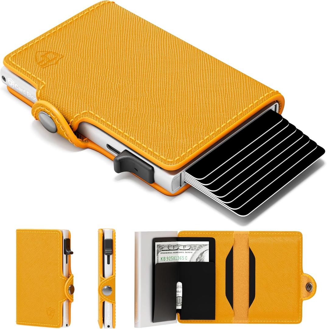 Conceal Plus Pop Up Wallet for Women Slim Wallet for Small Purse & Crossbody Bag with Quick Card Access and RFID Blocking Compact Card Holder (4-6 Card Capacity) Yellow