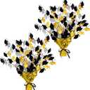 Beistle 2-Pack Metallic Gleam N Burst Centerpiece, Black/Gold/Silver Table Decor for Graduation Party with Mini Grad Caps, Tableware Decorations, 15"