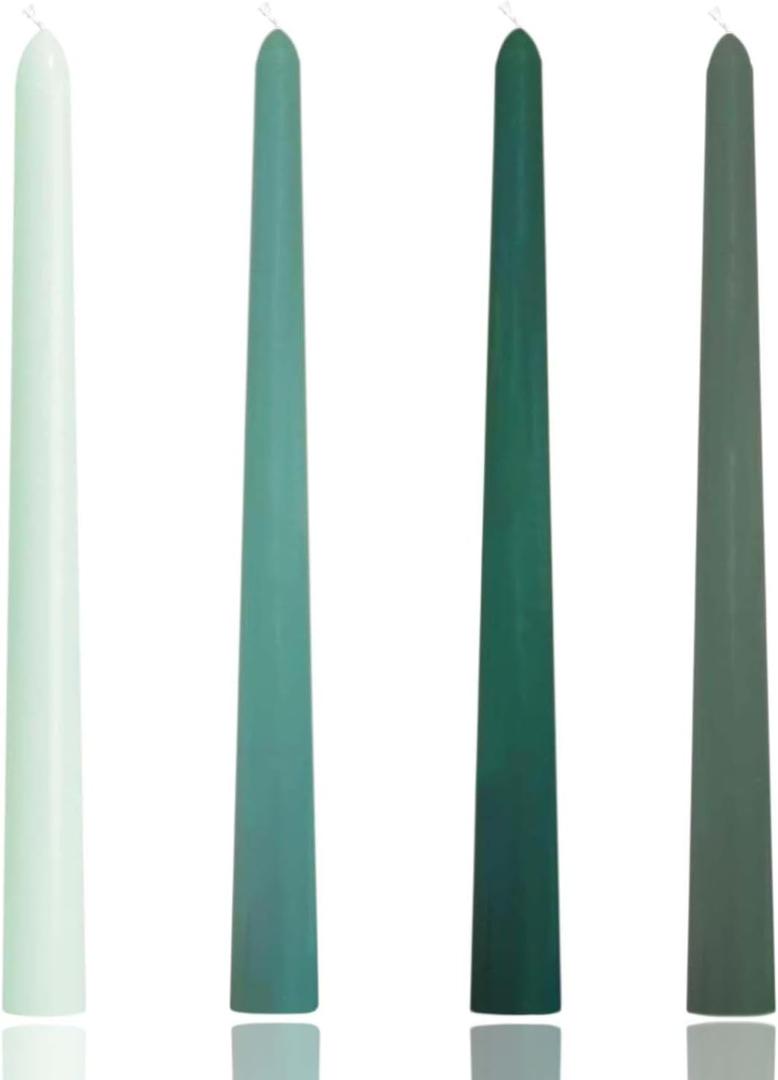 10 inch Green Gradient Taper Candles,Set of 4 Tapered Candle, Tall Candlesticks,Conical Stick Candles,Smokeless,for Home Dinner, Party, Wedding, Halloween, Christmas (Green Series, 10inch)