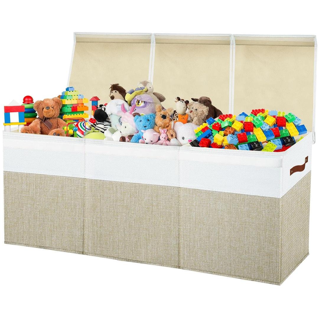 Large Toy Box Chest,Toy Storage Organizer,Storage Bins with Lids,Stuffed Animal Storage,Toy Bins for Kids,Toddlers,Baby,Girls,Nursery,Living Room,playroom(Beige)