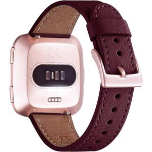 WFEAGL for Fitbit Versa Band, Top Grain Leather Band Replacement Strap for Fitbit Versa/Versa 2 /Versa Lite/Versa SE Fitness Smart Watch (Wine +Rose Gold)