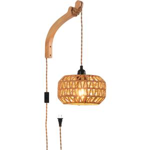 Plug in Wall Sconce,Farmhouse Wicker Wall Lamp Plug in,Hand Woven Rattan Wall Light Farmhouse Rustic Boho Sconces Wall Lighting for Living Room Bedroom (1 PACK)