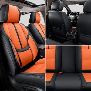 Auto Car Seat Covers Accessories Full Set Leather Cushion Protector Breathable Waterproof Seat Cover for Cars Universal Fit (Black&Orange, FullSet Without Headrest)